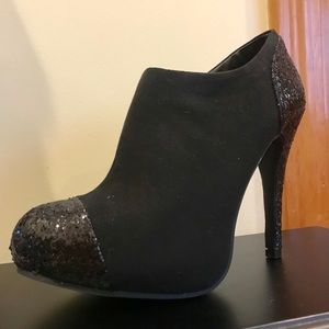 Harvey black suede/glitter toe and heel booties